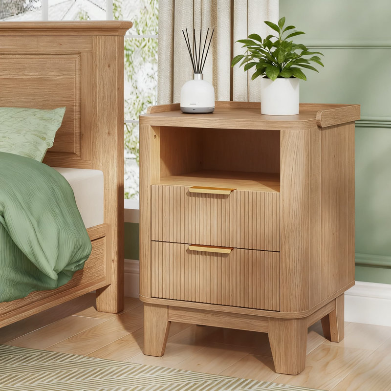 Table de chevet intelligente avec station de charge, capteur à DEL, 2 tiroirs et tablette ouverte, table de chevet moderne en bois avec prises USB / Type-C / AC pour la chambre à coucher