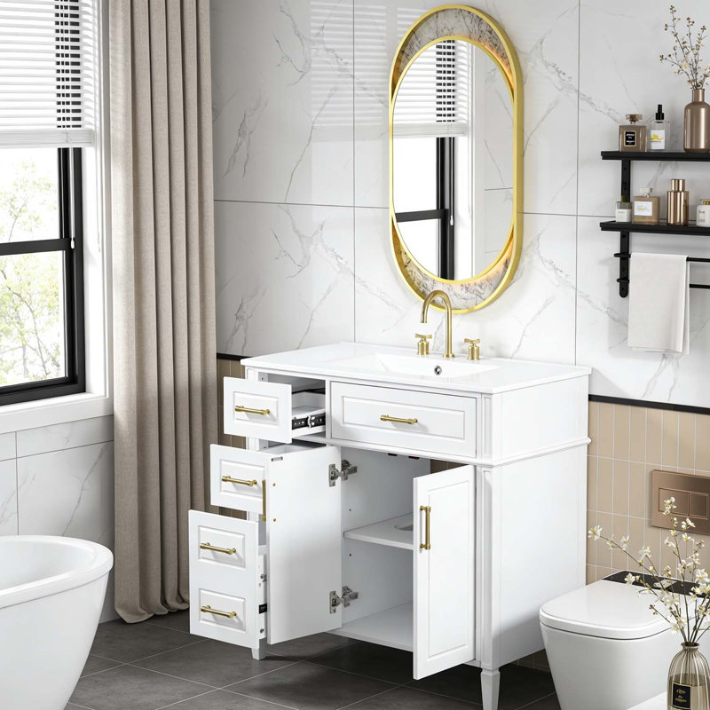 36 Inch Bathroom Vanity with Sink,Soft-Close Hinges, White
