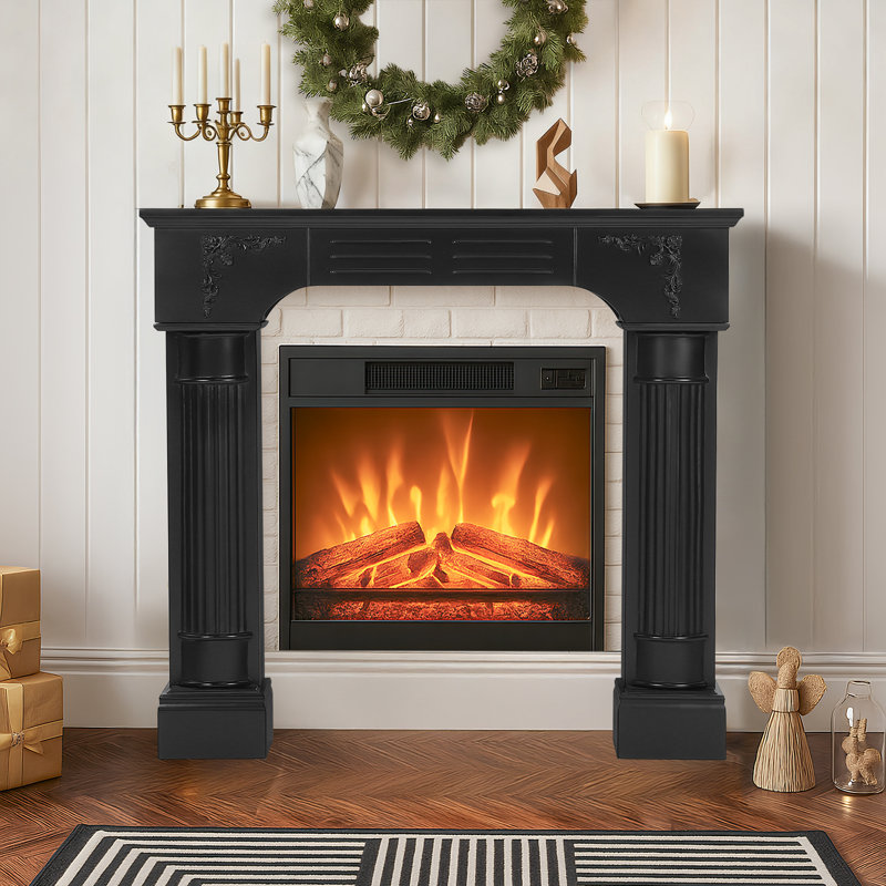 Modern Fireplace Mantel Surround, Black Freestanding Surround Mantel For Electric Fireplace, Waterproof & Anti-Tipping, Premium Mdf Wooden Mantel With Leg For Living Room