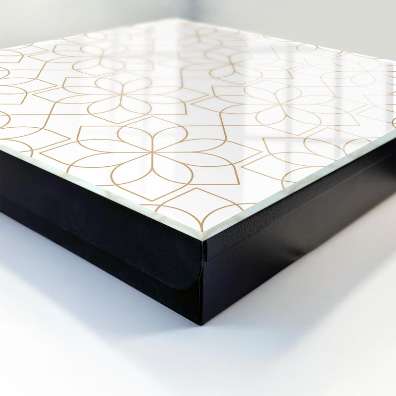 Key cabinet for home, Opens to the left, 30x30x5, Black, Harmonious geometric flowers on a light background, 