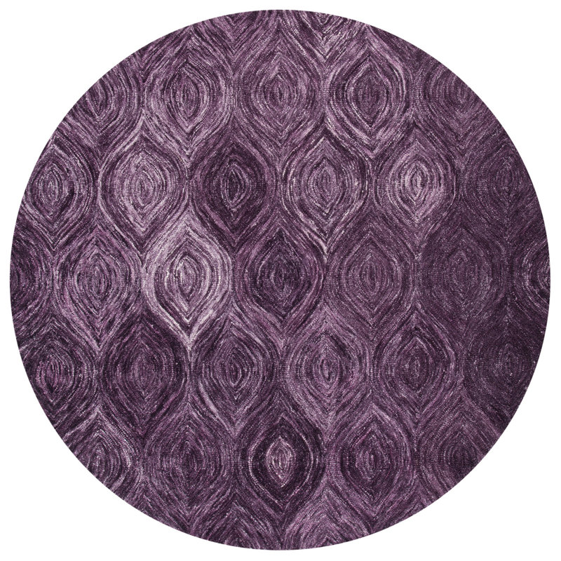 Alora Geometric Hand Tufted Wool Purple Area Rug, Round 6'