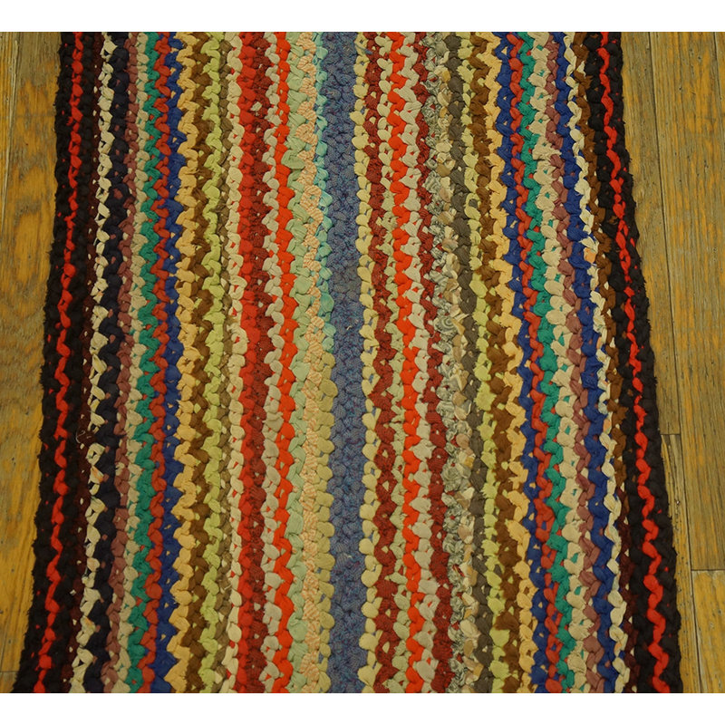 Striped Vintage Mid Century Modern Extra Long and Narrow Braided American Hallway Runner Rug