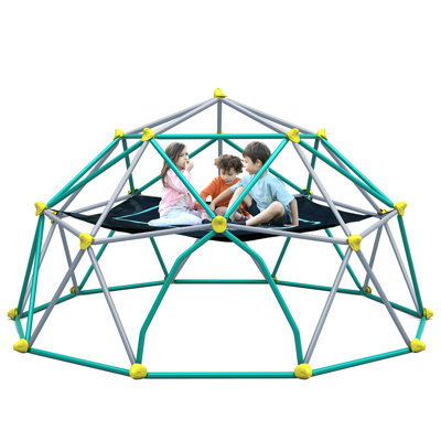 13Ft Geometric Dome Climber Play Center, Kids Climbing Dome Tower With Hammock