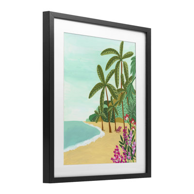 Palm Filled Shoreline Framed Print Under Glass, design by Nabeela Rumi