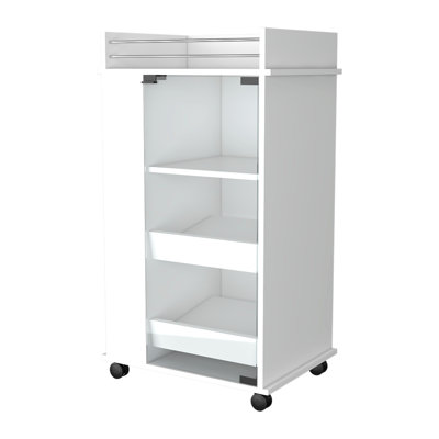 Glass Door Bar Cart with Bottle Holder and Casters White