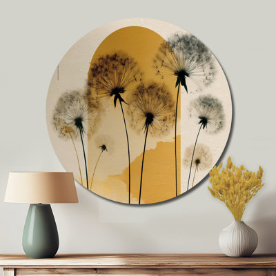 Coucher de soleil pissenlit printanier - Décoration murale ronde florale en métal