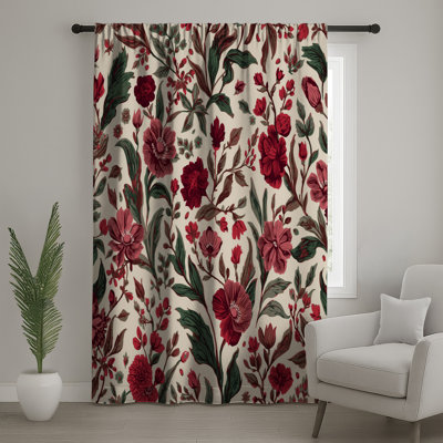 Rideaux rouges à motif floral, voilages et voilages à motif floral - 1 panneau