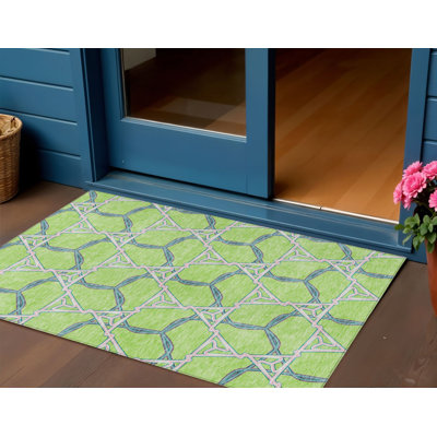 Tapis extérieur lavable géométrique 3 pi x 5 pi vert lime