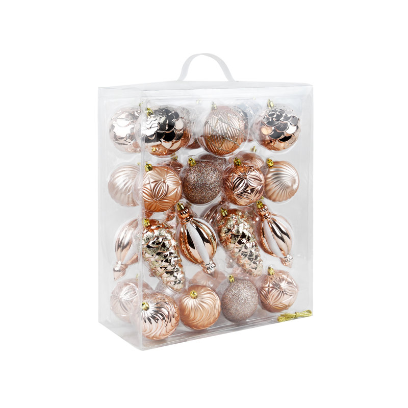 Ensemble d'ornement boule incassable 30 pièces, Argent / Rose clair