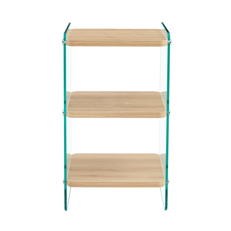 3-Tier Modern Bedside Table with MDF Top & Tempered Glass Sides, Storage Design