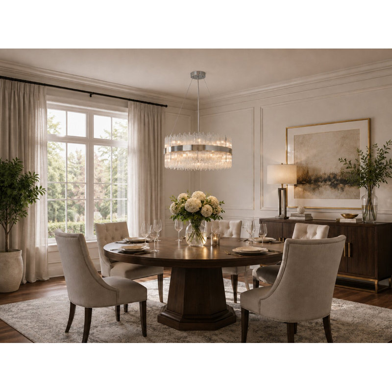 Pruitt Modern 18 Light Glass Rod Chandelier, Chrome