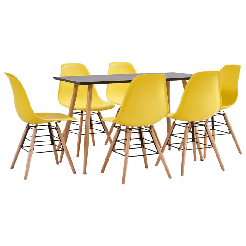 Ensemble de salle à manger avec 6 chaises Rayford, Jaune, Noir
