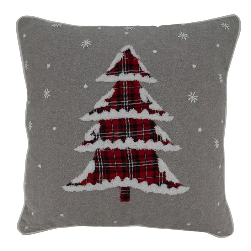 Gray Cotton Plaid Christmas Tree Throw Pillow Cover