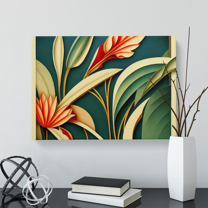 Head Turning Flowers Art Deco - Wrapped Canvas, 35cm H x 50cm W x 3cm D