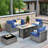 Wicker 4 - Person Outdoor Conversation Set With Fire Pit Table With Cushions-219207248