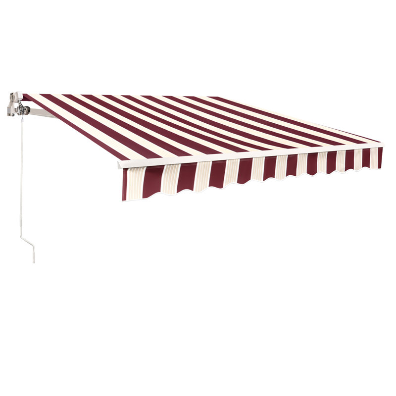  Auvent de patio manuel rétractable en gris / blanc, Gris / Blanc, À rayures, 7" H x 120" W x 96" D