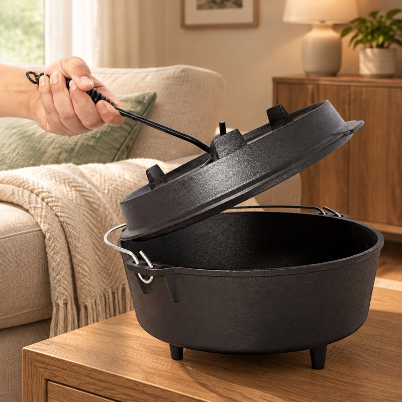 Casserole pré-assaisonnée en fonte avec couvercle pour poêle