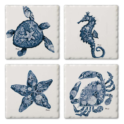 Nassau Sea Life 4-Pack Assorted Tumbled Tile Coasters