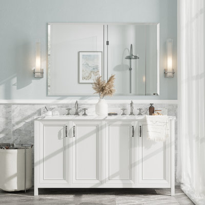 Aevar Tempered Glass and Beveled French Cleat Mounted Wall Mirror