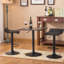 Table de bar carrée réglable noire et 2 tabourets pivotants en cuir pour le salon en métal avec patio