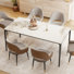 Table de salle à manger rectangulaire en pierre frittée blanche 63 pouces avec pieds en métal