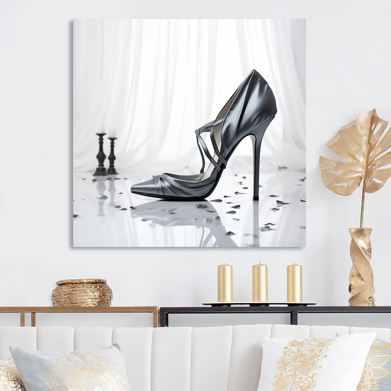 White And Grey High Heels Fashion Brand  Elegance I - Fashion High Heels Metal Wall Art, 16" H x 16" W