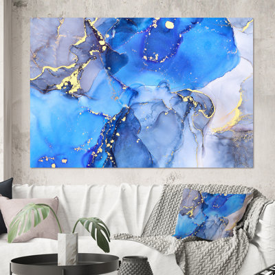«Blue and Gold Luxury Abstract Fluid», peinture sur toile