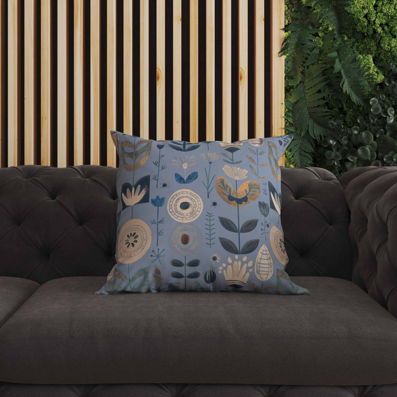 Coussin intérieur / extérieur Baltic Blossoms, Bleu / orange / crème, Carré 18 po