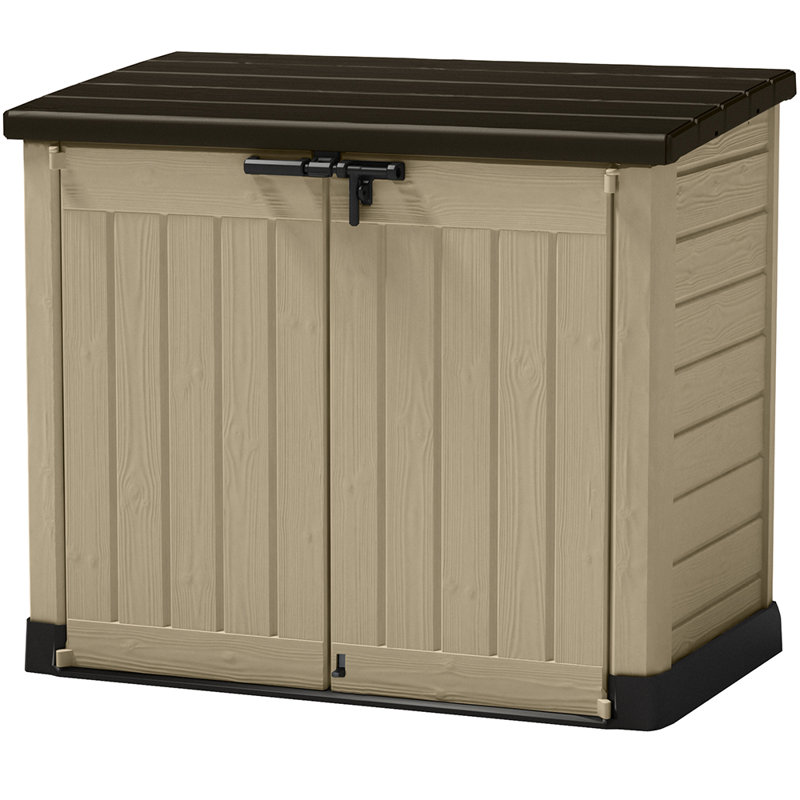 Keter Store It Out MAX 4.8x2.7 ft. Durable Resin Outdoor Storage Shed With Floor and Double Doors for Garden Patio Furniture and Tools, Brown