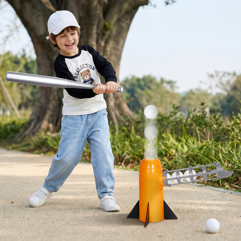 Machine à lancer automatique de baseball pour enfants, lanceurs de baseball automatiques pour enfants, équipement d'entraînement au bâton avec 5 balles en plastique et une batte, entraîneur de ballon