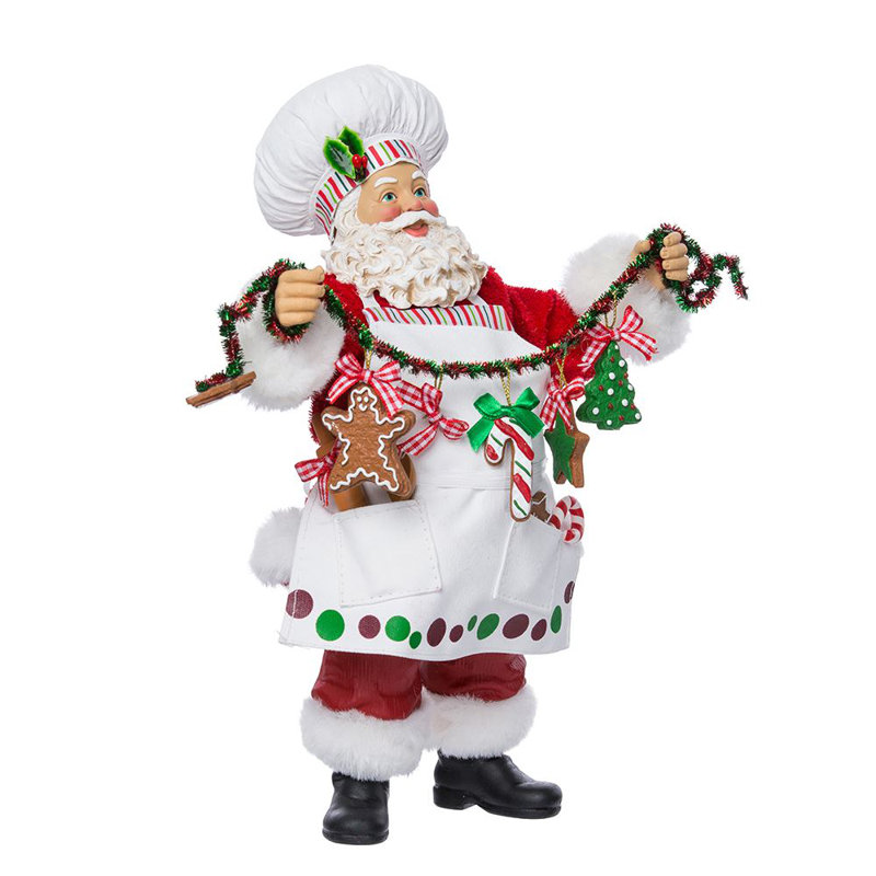 12-Inch Christmas Chef Santa Figurine with Tinsel Garland