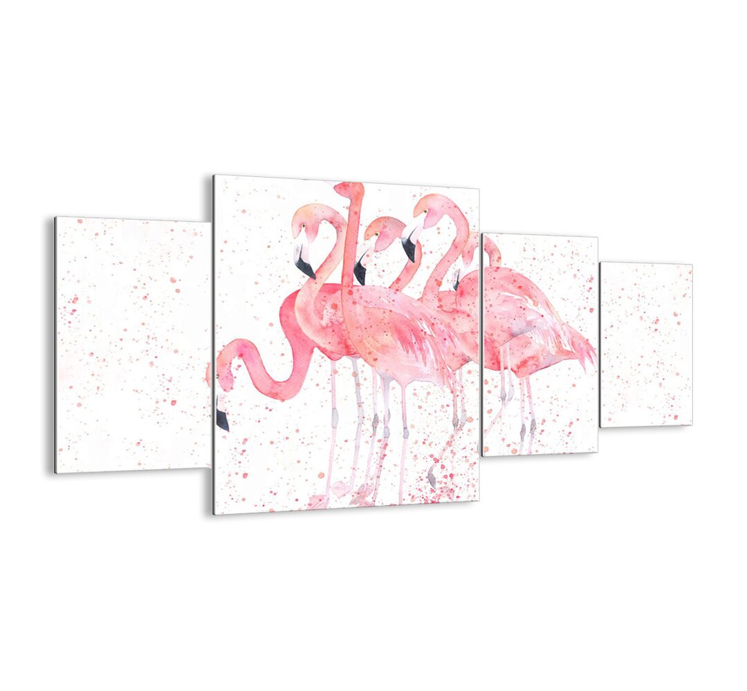 4-tlg. Glasbilder-Set Pinker Flamingo