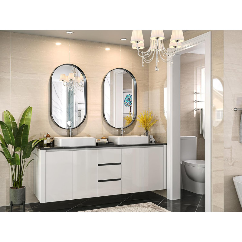 Axia Metal Oval Pill-Shaped Wall Mirror, Black, 36" x 20"
