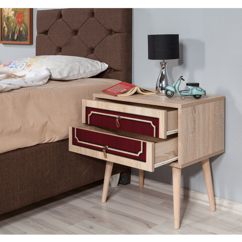 Modern Nightstand with 2 Drawers, Sonoma Oak Finish, 23.6 x 24.0 x 15.7 inches | 100% Melamine Coated Particle Board, 0.71 inches Thick | Hornbeam Legs, Metal & Rope Handles, UV Coating | Stylish & Functional Bedroom Storage
