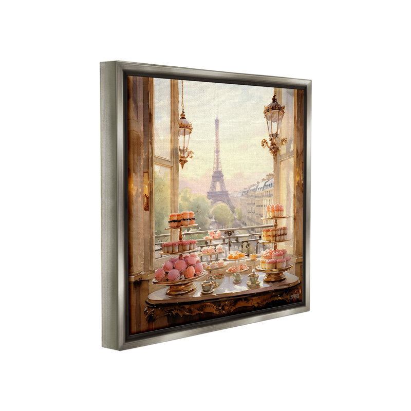"Elegant Parisian Sweets View" par RB sur toile, H 18 po x l 18 po, Cadre flottant gris lustré