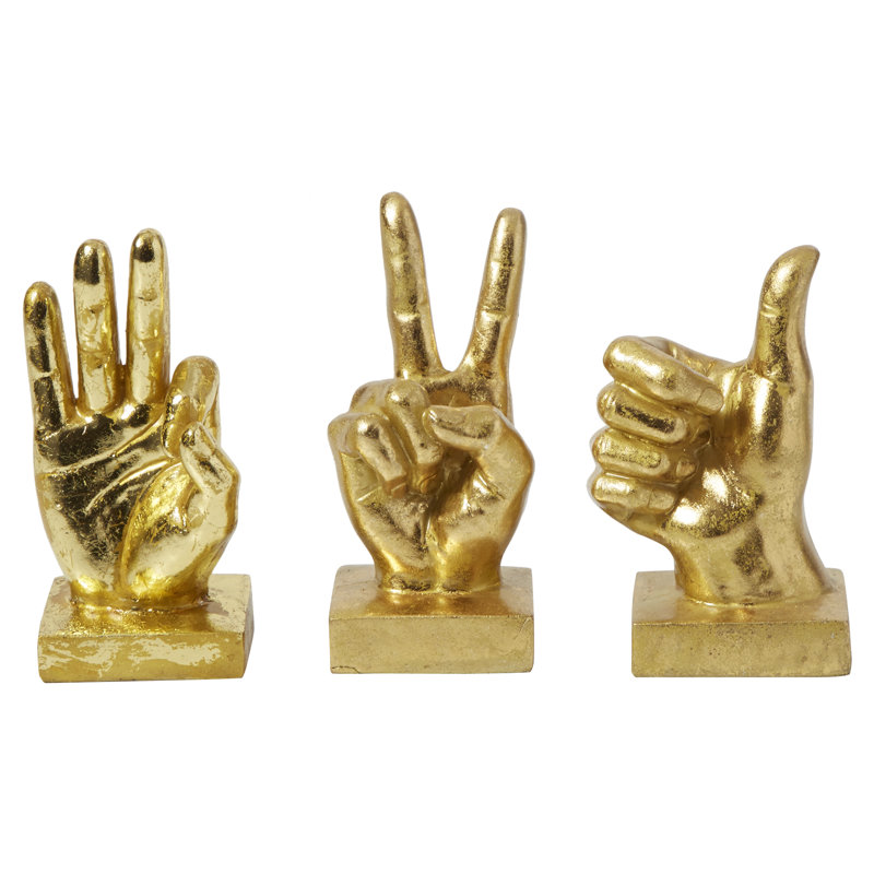 Silver Polystone Hands Decorative Sculpture, Set of 3 7", 7", 6"H, Gold