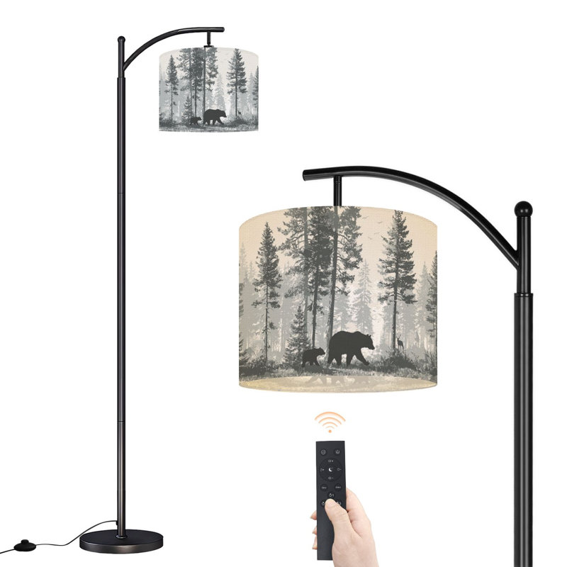  Lampe sur pied à arc Arc, sans soudure, mère ours, petit ours qui marche, oiseaux de la forêt, grande lampe sur pied moderne, abat-jour réglable en lin à 3 couleurs