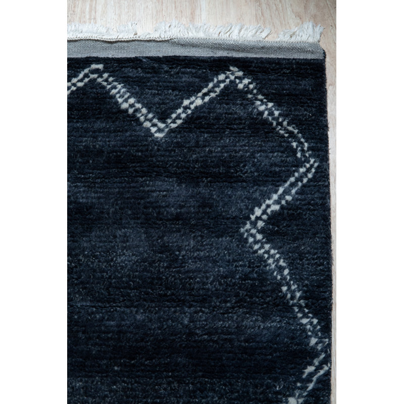 Charcoal Hand-Knotted Wool Contemporary Rectangular Area Rug
