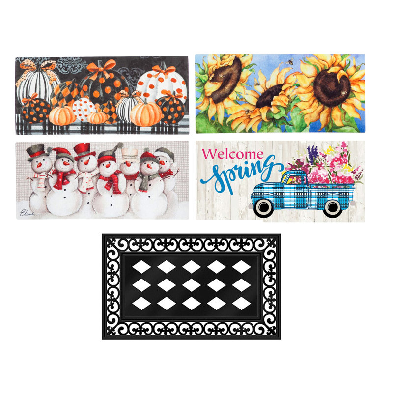 Sassafras 5 Piece Welcome Mat and Frame Set with All Season Inserts and 1 Rubber Frame