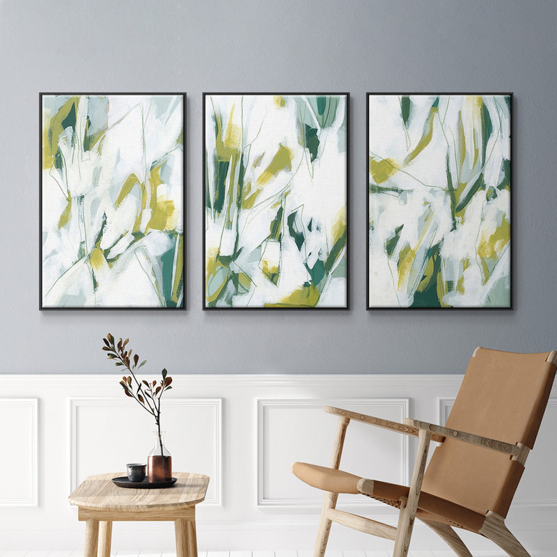 Emerald Ice I - ensemble de 3 reproductions sur toile, H 27 po x l 54 po, Noir