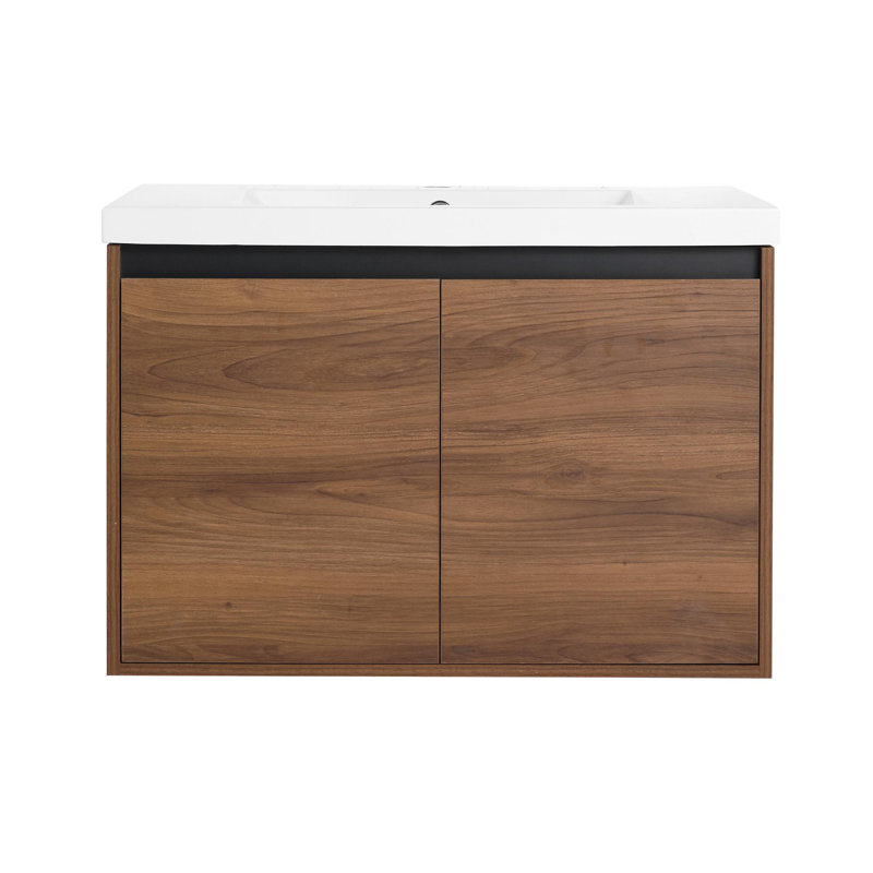 Meuble-lavabo moderne avec lavabo en résine, 29", Brun