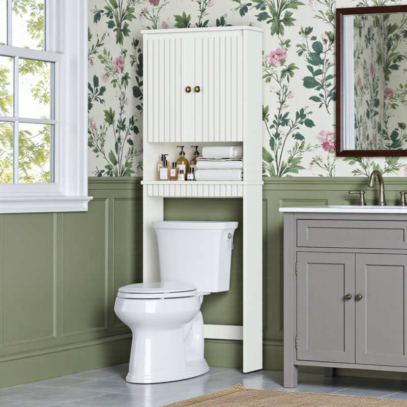 Over The Toilet Storage Cabinet, Over Toilet Organizer with Fluted Doors Bathroom Organizers and Storage Above Toilet Storage Cabinet (Cream White)