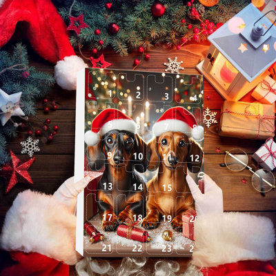 2024 Festival Vacation Advent Calendar 24 Day Christmas Countdown Calendar Dachshund Pendant With Santa Hats 2D Xmas Tree Chicken Ornaments For Christ