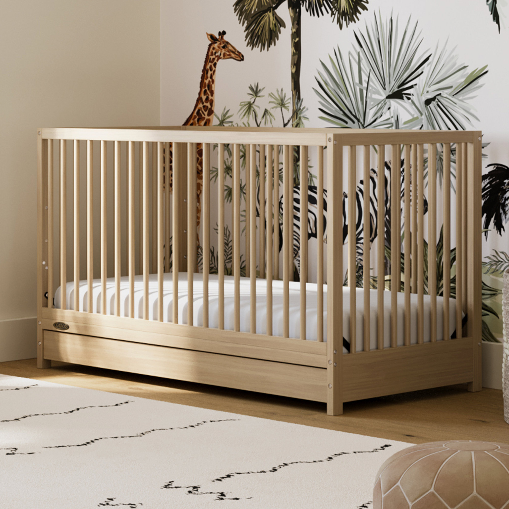 Teddi 5-in-1 Convertible Crib with Storage, Driftwood, Crib + Mattress