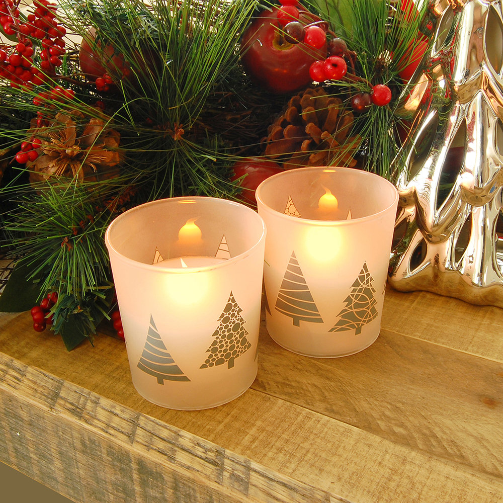 The Holiday Aisle® Battery Operated Glass LED Candles, Christmas Trees - 2 Piece | Wayfair