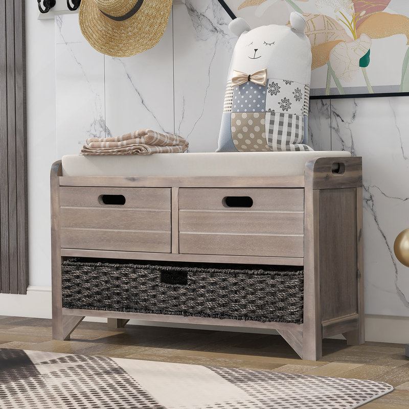 1 banc d'entrée rembourré avec rangement Mudroom Bench, Naturel
