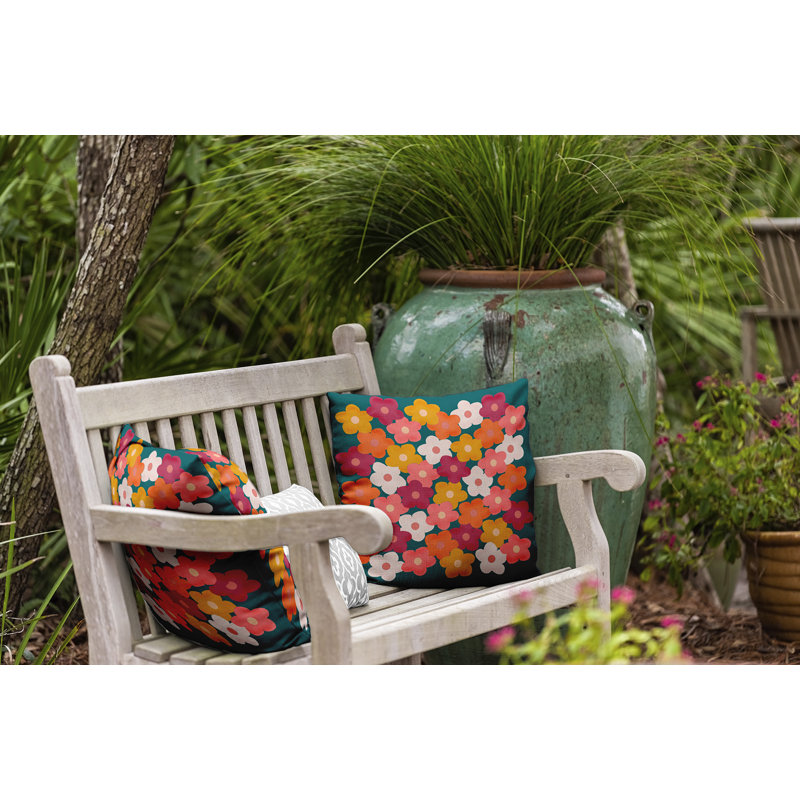 Coussin intérieur / extérieur Leafy Branch, H 20 po x l 20 po, Vert / rose / jaune floral