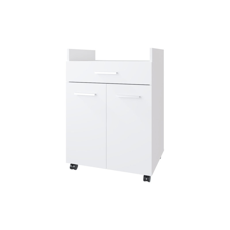 White Kitchen Cart With Two Doors And One Drawer, Clean Design To Complement Style, Caster Base For Smooth Movement, Particle Board Material, 32.32 In Height, 17.69 Width, 23.23 Depth 2 1 Storage
