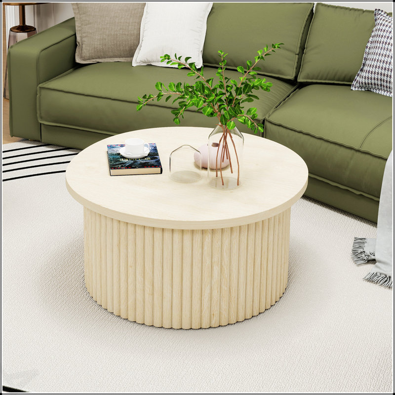 Table basse ronde avec rangement à couvercle rabattable, table de bout moderne pour le salon, durable et élégante, Naturel