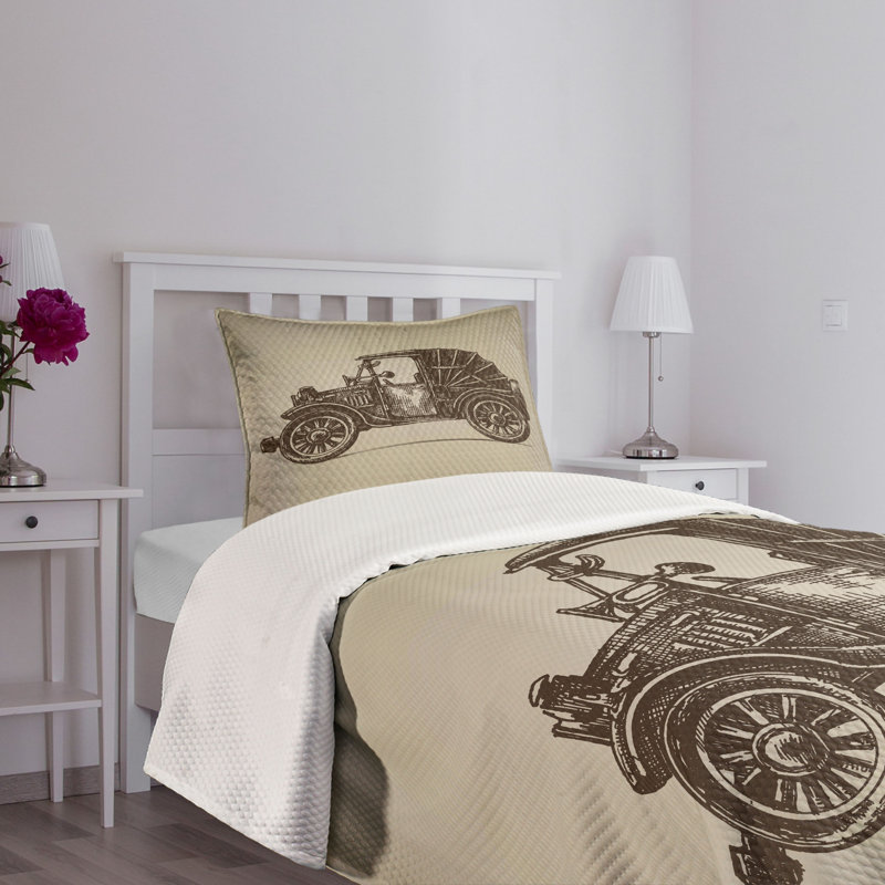 White Quilted Twin Bedspread Set with Pillow Sham